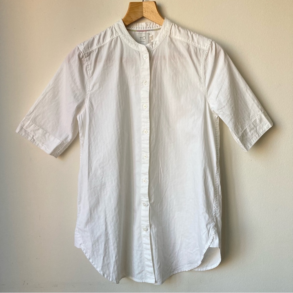 Anthropologie HD In Paris Top Women Sz 2  White Button Down Shirt Cotton Tunic